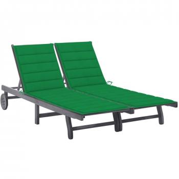 2-Person Acacia Wood Garden Sun Lounger with Cushions - Gray