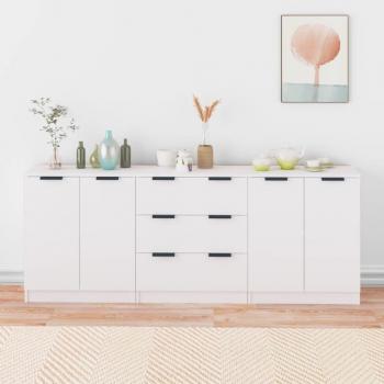 Aparador de 3 piezas de madera manufacturada, mueble de almacenaje para salón, buffet, armario auxiliar y armario de almacenamiento en color blanco vidaXL