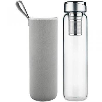 DEARRAY Botella de Té de Cristal con Infusor de Acero Inoxidable 600 ml / 1000 ml / 1 litro, Termo para Té de Vidrio de borosilicato con Funda de Neopreno y Elegante Tapa de Acero Inoxidable