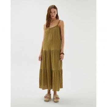 Vestido Caqui Midi Tejido De Bambula System Action