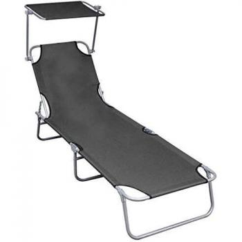 vidaXL Folding Sun Lounger with Canopy Grey Aluminium