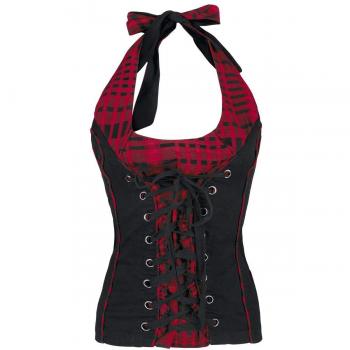 Fashion Victim Corded Chest Top Atado al Cuello Negro/Rojo 3XL