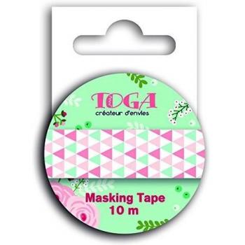 Cinta de Enmascarar Toga Triángulos Verde/Rosa 1,5cm x 10m