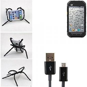 soporte para coche y para mesa etc. para Caterpillar Cat S30, negro araña cable USB. montaje de la salida aire, espejo retrovisor, bicicletas, etc. Trípode - K-S-Trade