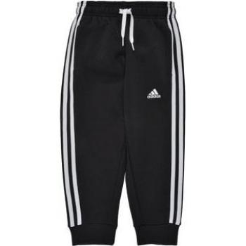 Pantalones largos adidas essentials 3 bandas para niños, color negro, material de poliéster, diseño con tres franjas en los laterales, cintura elástica con cordón ajustable, logo de adidas en la parte inferior