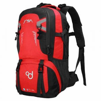 Mochila Roja Impermeable 40 Litros con Cierres, Asas y Correas de Seguridad para Senderismo y Trekking