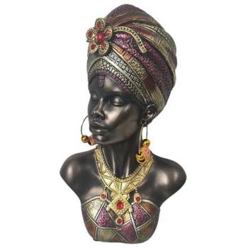 Figura Decorativa de Mujer Africana en Resina - 27x15x11cm - Gris - Signes Grimalt