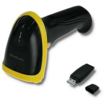 Qoltec 50862 Escáner de Código de Barras Láser Inalámbrico 1D | 2.4GHz Portátil Negro, Amarillo