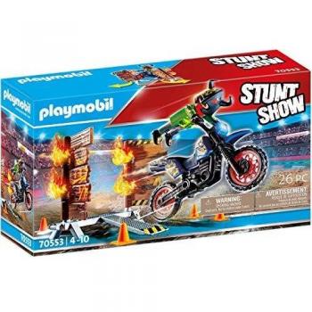 PLAYMOBIL Stuntshow 70553 Moto con muro de fuego, Para niños de 4 a 10 años