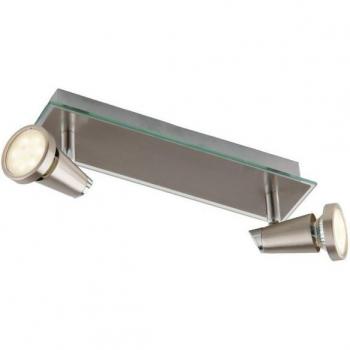 Foco Led 2 Luces Twin Orientable Níquel 400lm 2700K con marco de cristal de níquel, dimensiones 29x12x7cm