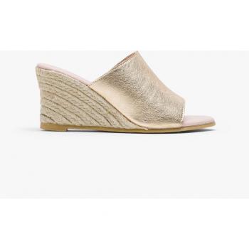 Sandalias de cuña de mujer en dorado de piel vacuna 107312-013-0702