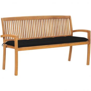 Stackable Garden Bench with Cushion 62.6 Solid Teak Wood