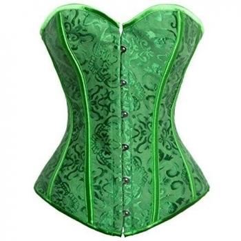 Kimring Women's Vintage Palace Jacquard Sweetheart Body Shaper Strapless Overbust Corset Green Large