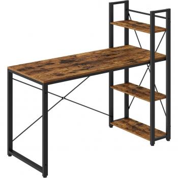 Escritorio con Estantes Ajustables a Derecha o Izquierda - Mesa de Ordenador para Oficina en Casa o Estudio, Fácil Montaje, Negro Ébano o Marrón Rústico, 137 cm de largo