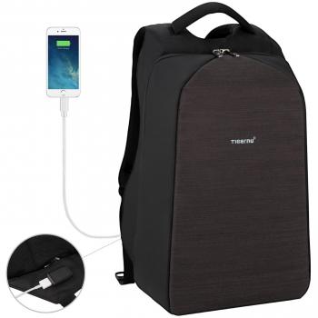 Tigernu 15.6 pulgadas de negocios mochila portátil con puerto de carga USB y antirrobo de gran capacidad en cuero y nylon matrial