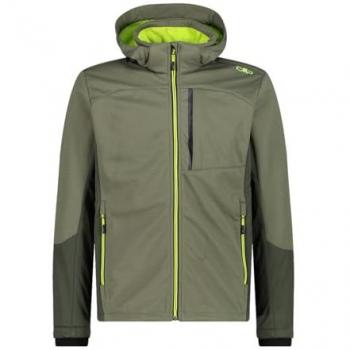 Men's Basic Green Softshell Jacket with Hood and Zip