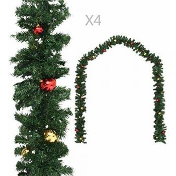 vidaXL Christmas Garlands 4 pcs with Baubles Green 270 cm PVC