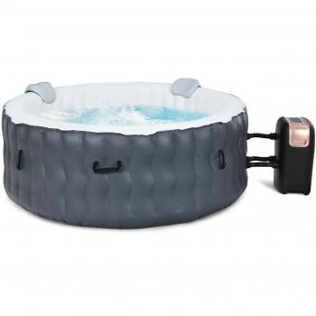 Jacuzzi Inflable Redonda Piscina de Masajes Portátil 180 x 68 cm con Masaje de Burbujas, Compresor y Cartucho para Filtro para 4 Personas (Gris) - Costway