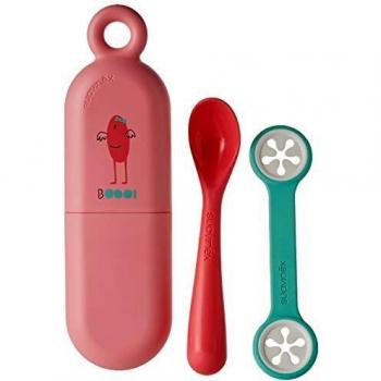 Suavinex - Set Cuchara BOOO +4 Meses + Portababeros + Portacucharas. Apto Para Lavavajillas, Color Rosa