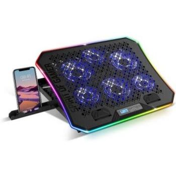 SPIRIT OF GAMER - AIRBLADE 1200 - Soporte para portátile ventilado RGB - 10'a17' - 6 ventiladores silenciosos - Refrigeración Ordenador - Inclinación 6 posiciones - Soporte para teléfono incluidos