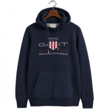 Gant Men's Archive Shield Hoodie - Casual Cotton Sweatshirt, Evening Blue, Regular Fit (M)