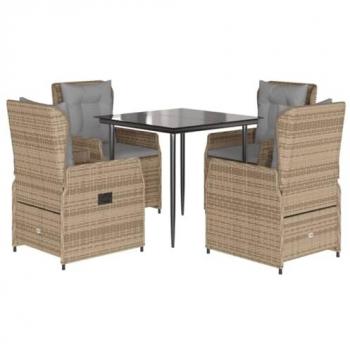 Set comedor de jardín 5 pzas con cojines ratán sintético beige