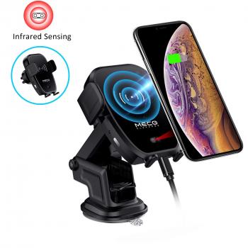 Cargador Inalámbrico Coche, MECO ELEVERDE 10W QI Carga Rápida Cargador Soporte Móvil Detección Infrarroja QI Fast Wireless Car Charger para iPhone XS/XS Max/X/8/Más, Samsung Galaxy Note 9/S9/S8, etc