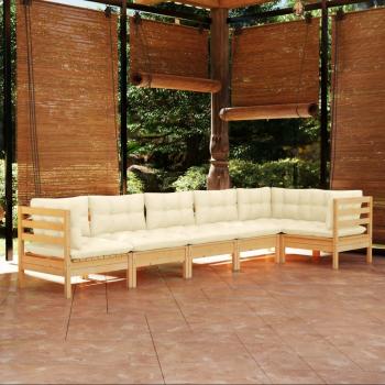 6-Piece Garden Lounge Set with Cream Cushions Pinewood