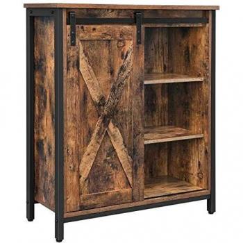 Armario de Almacenamiento Industrial con Puerta Corrediza Marrón Rústico y Negro, Estantes Ajustables, Estructura de Acero, Ideal para Salón, Oficina, Cocina y Pasillo