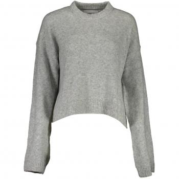 Chic Gray Embroidered Knit Sweater with Side Slits - XL