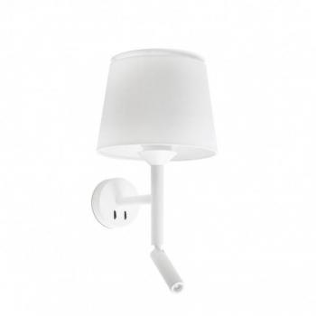 Aplique de pared Savoy con luz de lectura, difusor de acero, cuerpo de acero, tela, 49.9 cm