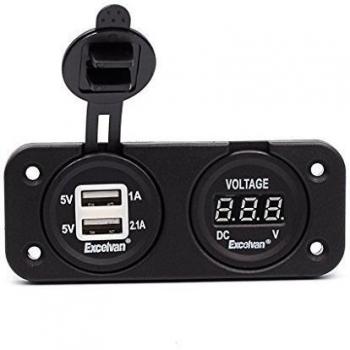 Excelvan Cargador USB Doble Del Movil Voltimetro de Audo 2-en-1