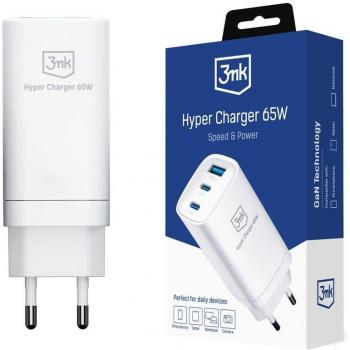 Cargador Rápido 3MK Hyper Charger 65W - 2xUSB-C, 1xUSB-A, Blanco