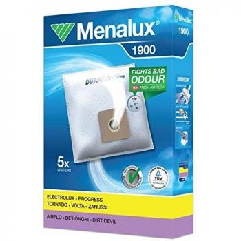 Menalux 1900 - Pack de 5 bolsas y 2 filtros para aspiradoras Ariete Diablo, Fagor VCE2000, Taurus Panamera y Ufesa Activa, Power S y Ionic