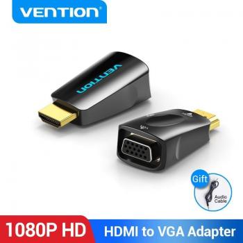 Adaptador HDMI a VGA Vention HD 1080P con Audio y Jack de 3.5mm para PS4, Laptop, PC y Proyector - Negro