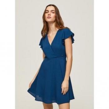 Vestido Patrizia azul Pepe Jeans con escote cruzado y cierre de cremallera lateral