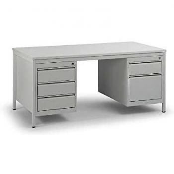 Escritorio Eurokraft Basic 516622 para encargados, gris claro, con 4 cajones de 140 mm y 1 cajón de 280 mm, dimensiones BxT 1600 x 800 mm