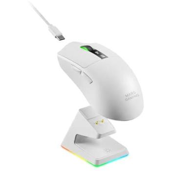 Ratón Gaming Inalámbrico Mars Gaming MMW-ELITE 20000 DPI Tri-mode con Pantalla OLED y Base RGB, Blanco