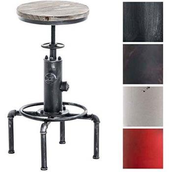 Taburete Industrial Lumos Regulable en Altura con Asiento de Madera y Diseño de Hidrante, Color Plata Antiguo