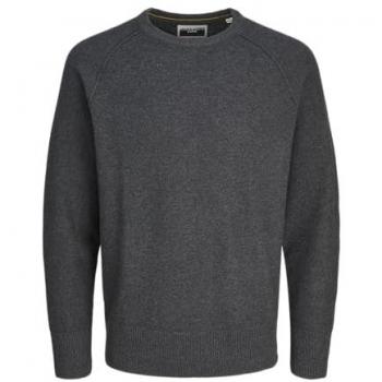 Jack & Jones - Jersey de punto con cuello redondo y manga larga para hombre, color gris oscuro, cómodo y flexible, modelo Jcomason Knit Crew Neck, talla L