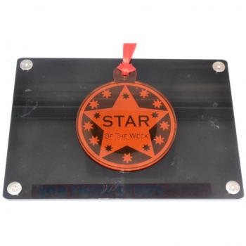 Medalla con diseño de estrella, con texto en inglés: Star of the Week, de plexiglás, 7 cm de diámetro Ideal como premio para la escuela y el trabajo.