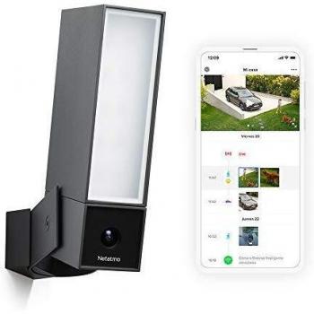 Netatmo Cámara de Vigilancia WIFI Exterior, Foco integrado, Detección de Movimientos, Visión Nocturna, Sin Costo Adicional, NOC01-EU