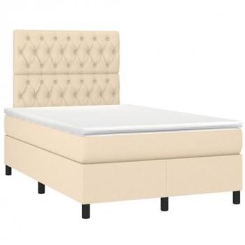 Cama box spring con colchón y luces LED tela crema 120x190 cm