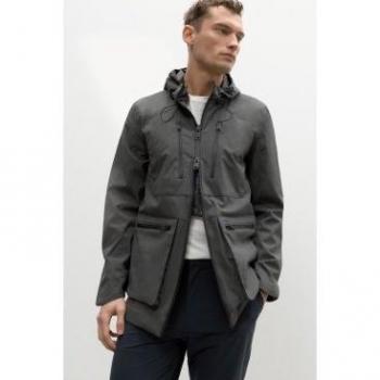 Chubasquero Anetoalf gris oscuro con capucha y cremallera de hombre