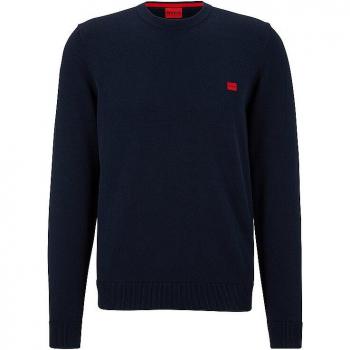 HUGO Jersey para hombre San Cassius - Suéter de punto de algodón con cuello redondo en color azul marino