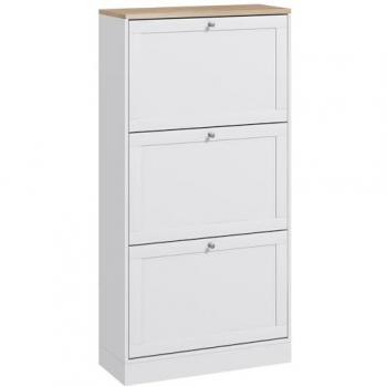 HOMCOM Mueble Zapatero Moderno de Recibidor con 3 Cajones Abatibles y Estantes Ajustables para 18 Pares de Zapatos, Dimensiones 60x23,5x115 cm, Color Blanco