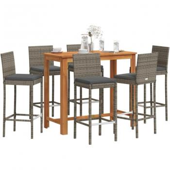 7-Piece Grey Acacia Wood and Poly Rattan Garden Bar Set