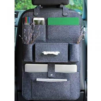 LuckySign Organizador para asiento trasero de coche con fieltro de bolsillo múltiple, 62 x 41 cm, color gris oscuro