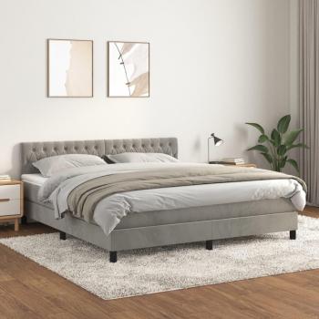 Cama box spring con colchón de muelles y tapizado en terciopelo gris claro 180x200 cm
