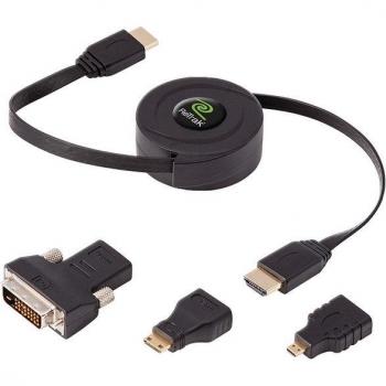 Retrak Retractable Standard HDMI Cable with Mini, Micro and DVI Adapters, 5 Feet